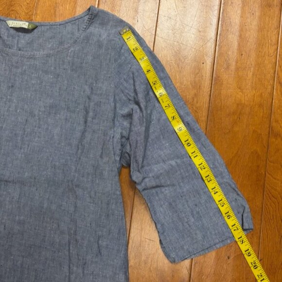 Chalet Womens Tunic Top Size L Blue Linen Boxy Lagenlook Bohemian Minimalist USA - Picture 9 of 11